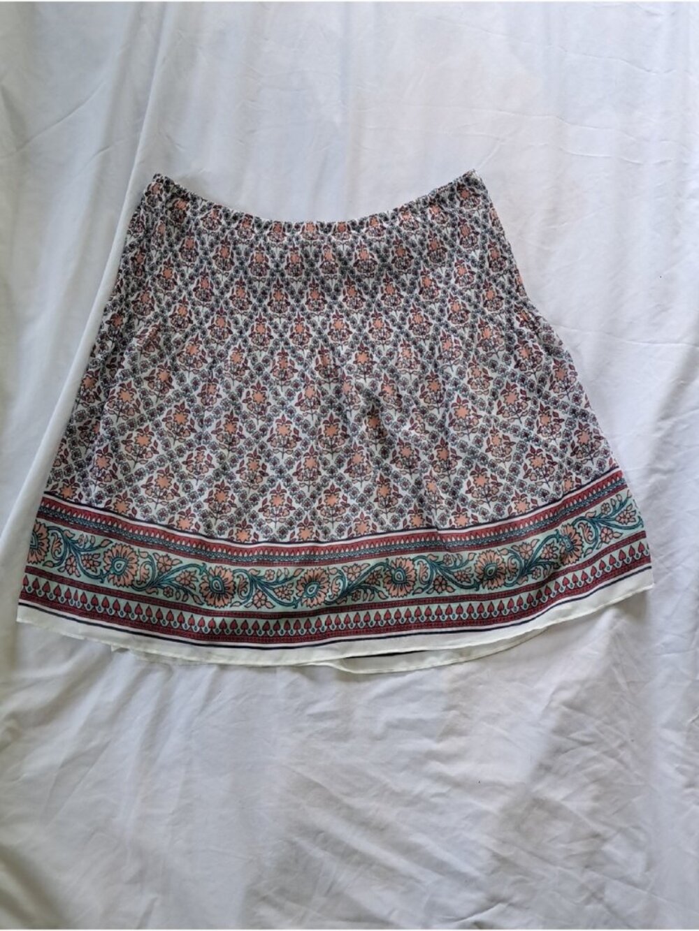 Max Studio Boho Y2k Floral Print Flowy Skirt in Teal and Coral